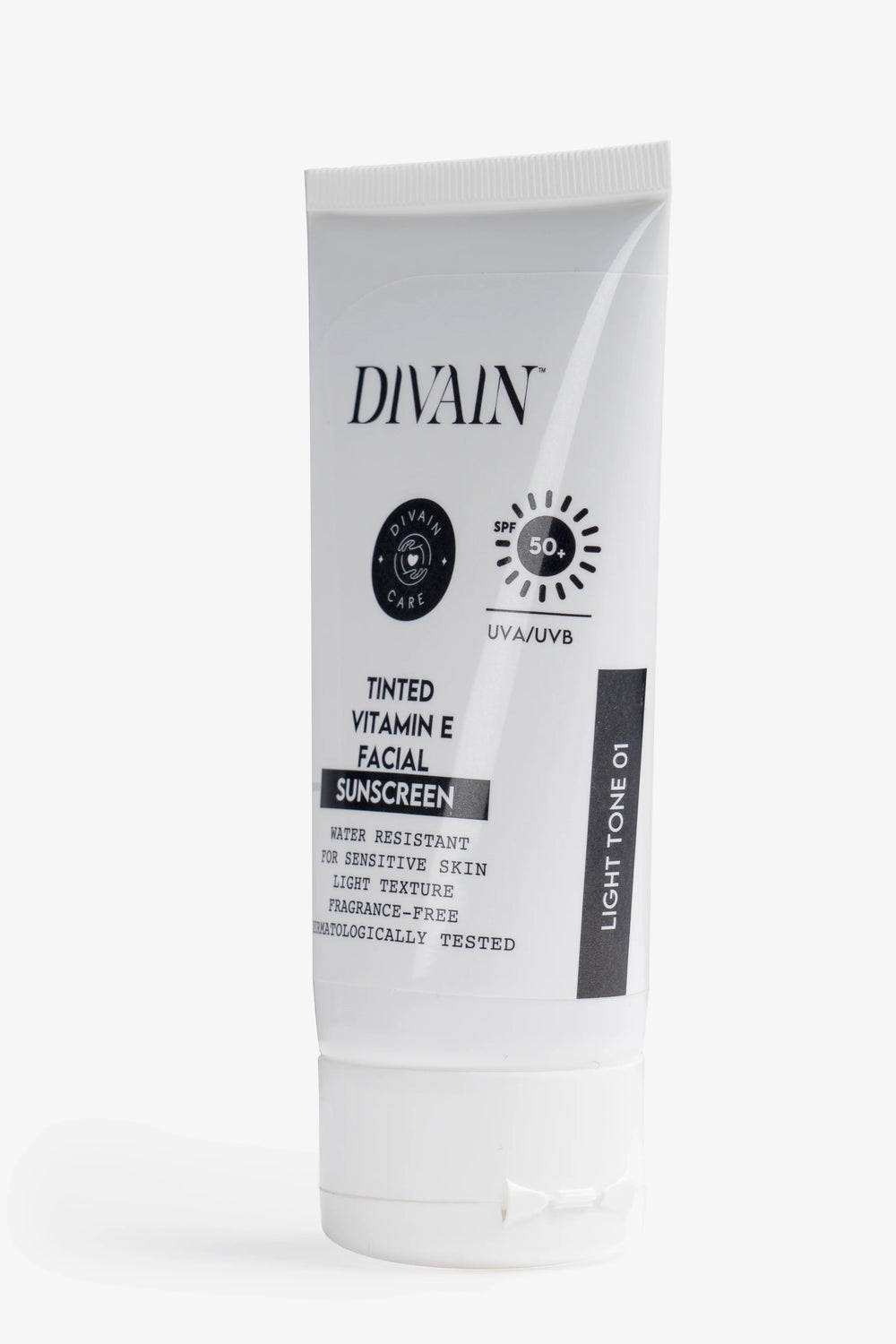 Divain Care 50ml flesje gezichtszonnebrandcrème met heldere tint